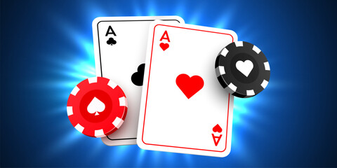 Poker card with casino chips. Casino banner. Vector illustration