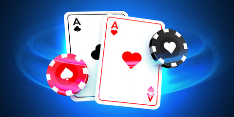 Poker card with casino chips. Casino banner. Vector illustration