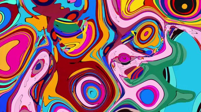 Abstract colorful background with a seamless psychedelic wave pattern for a vibrant, retro textile design 4k Abstract background video