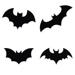 Flying Bat Silhouettes Vector Set – Scary Halloween Vampire Icons and Spooky Night Symbols 