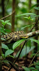 Fototapeta premium Astrilan Snake Perfectly Camouflaged Amongst Verdant Rainforest Foliage-Gigapixel-Art-Scale-4.jpg