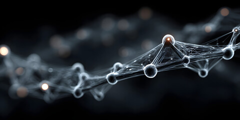 An illustration of a decentralized network with multiple nodes connected through blockchain technology. Generative AI.