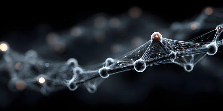 An illustration of a decentralized network with multiple nodes connected through blockchain technology. Generative AI.