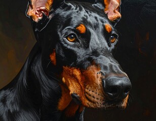 Close-up portrait of a Doberman