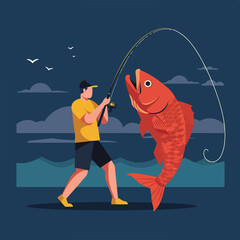 Angler reeling huge fish