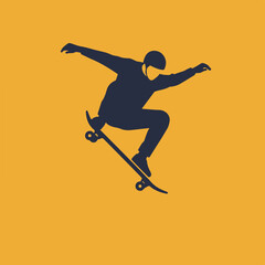 Skateboarder mid-air silhouette on yellow backdrop