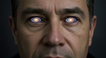 Obraz premium Man's eyes displaying galactic spiral nebulae