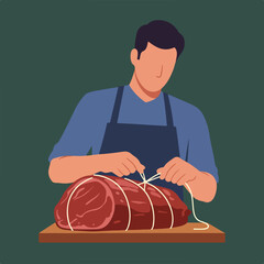 Person tying a roast