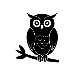 owl on branch icon black silhouette vector illustration on transparent background