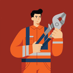 Man in orange uniform holds pliers