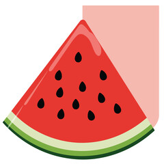 Slice of red watermelon with black seeds, green and white rind