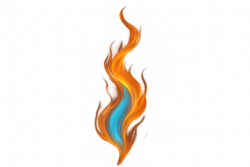 Flame fire stream flowing with blue energy line. Dynamic abstract burning effect. Glowing light element