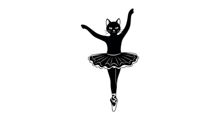 Black cat silhouette dressed as a ballerina in a tutu and pointe shoes on a white background ballet dancer © PixelSaga MH2 