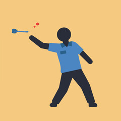 Person throwing dart, stylized figure on peach background with dart and red specks