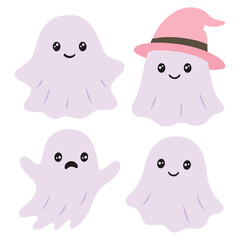 set of cartoon ghosts, flat style