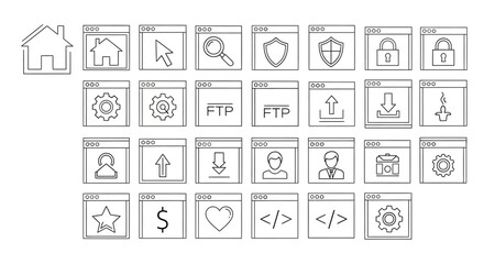 A Comprehensive Collection of Website Interface Icons Representing Various Online Functions and Features