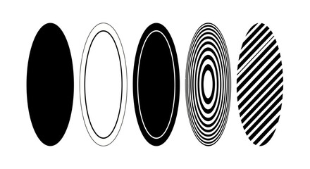 Exploring diverse oval shapes and patterns demonstrating graphic design principles and visual illusions for abstract artistic representation and creative exploration