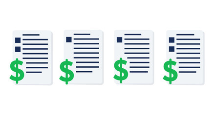 Financial document analysis and expense tracking with monetary symbols on multiple papers representing cost management and budget planning strategies