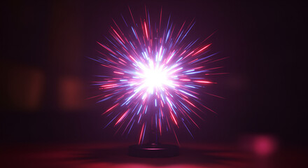 Fototapeta premium Futuristic radiating light effect on pedestal in red and purple tones