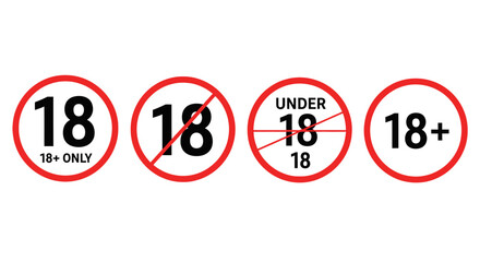 Collection of Four Age Restriction Symbols Indicating Minimum Age of Eighteen For Access Content Adults Only