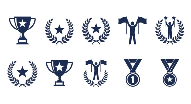Collection of Award and Achievement Icons Representing Victory and Success
