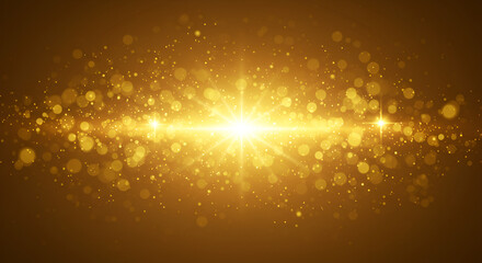 Obraz premium Radiant Golden Light Burst with Sparkling Bokeh Overlay for Festive Designs