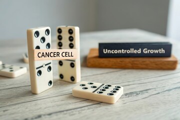 Domino pieces represent cancer cell growth and spreading disease