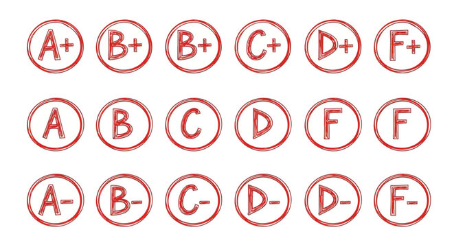 Academic Grading System Showing Various Letter Grades From A Plus To F Minus For Educational Evaluation