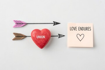 Two Arrows Pointing Inward Towards a Red Heart Demonstrating Union