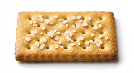 Golden-brown rectangular cracker with coarse salt grains on top.