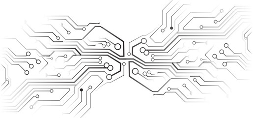 Abstract circuit board design with intricate lines and connections, creating a technological pattern.