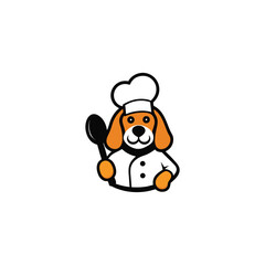 cute beagle mascot logo cartoon chef hat holding spoon vector