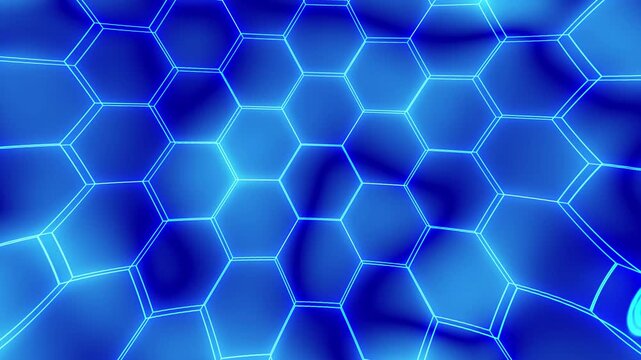 Neon Blue Hexagonal Grid Over Blurred Abstract Background image photo