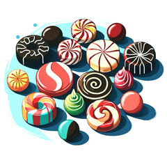 sweets and candies assortment cartoon vector illustration