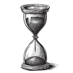 Vintage Hourglass Illustration &ndash; Detailed Black and White Engraved Time Symbol

