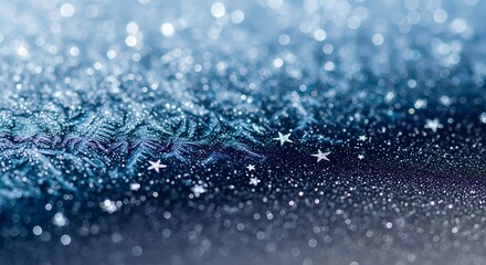 Magical icy frost patterns glistening with winter stars create a stunning festive background for Christmas promotions or holiday cards with elegant, sparkling design