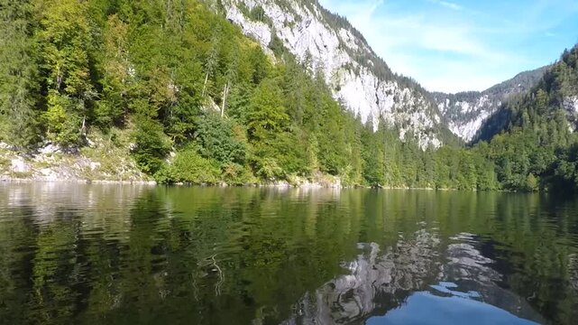 Boat trip on Lake Toplitzsee, Subjective tracking shot, Salzkammergut, Styria, Austria
