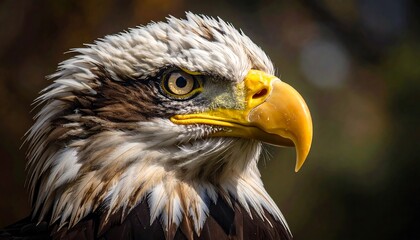 Obraz premium Close-up portrait of an eagle's head. Sharp focus on feathers
