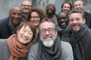 Obraz premium Diverse group of happy adults smiling and bonding together, showing friendship and community