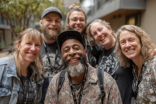 Happy community of diverse people embracing friendship and happiness