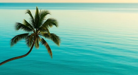 Dreamy tropical getaway with turquoise waters and swaying palm trees for an inspiring vacation mood board or a calming travel blog header image