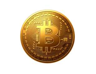 Modern Financial Icon: Golden Bitcoin Logo with Clean Flat Art Style PNG 