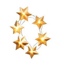 Obraz premium Glowing gold star string lights in a circle arrangement on transparent background