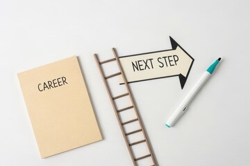 Paper ladder and arrow showing career progression and next steps