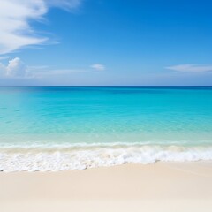 Serene tropical beach with turquoise water and gentle waves under a clear blue sky