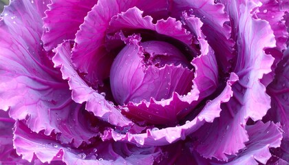 Close-up view of a vibrant purple cabbage head