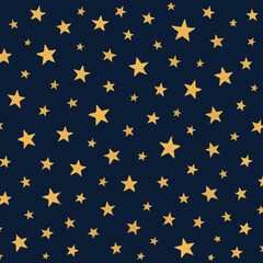 Golden Stars Scattered on Deep Blue Night Sky.
