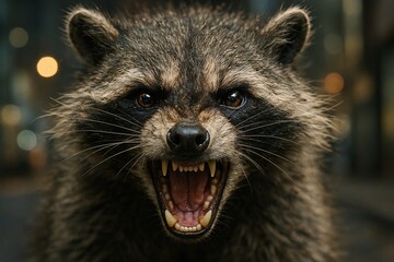 Snarling Raccoon Close-Up