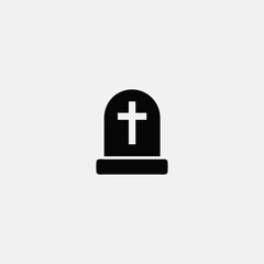Obraz premium Halloween Tombstone Icon – Graveyard Cross Headstone Silhouette Vector Illustration for Spooky Cemetery and Horror Themed Designs