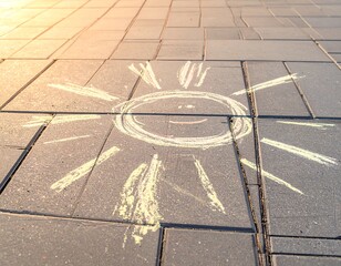 Child's sun drawing on a paved walkway